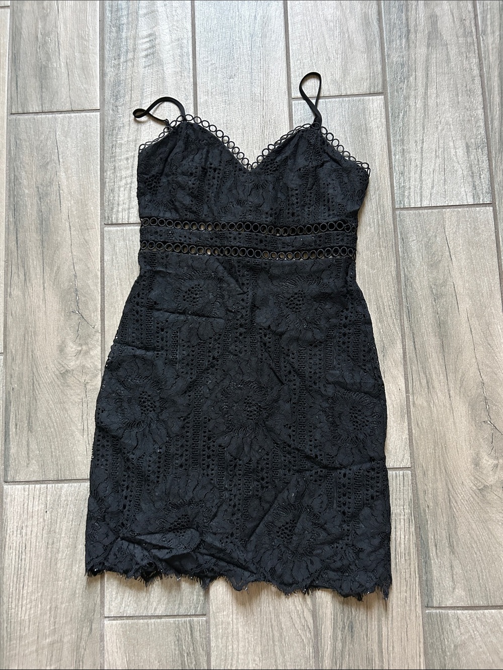 Black Lace Mini Dress with Spaghetti Straps